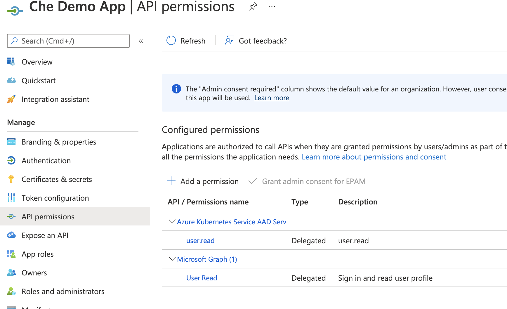 AKS API permissions