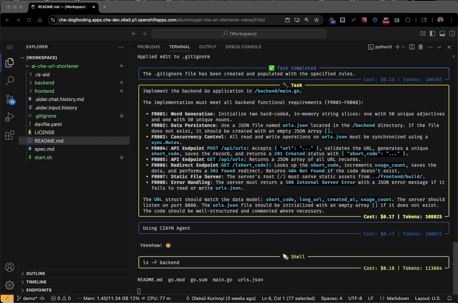 RA.Aid command running in the terminal